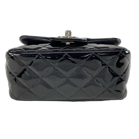 Chanel Mini Square Flap Bag Patent Leather Quilted Black/Silver CC Authentic - Picture 6 of 16